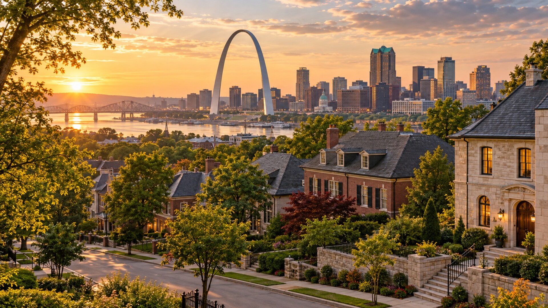 St. Louis, Missouri skyline and homes